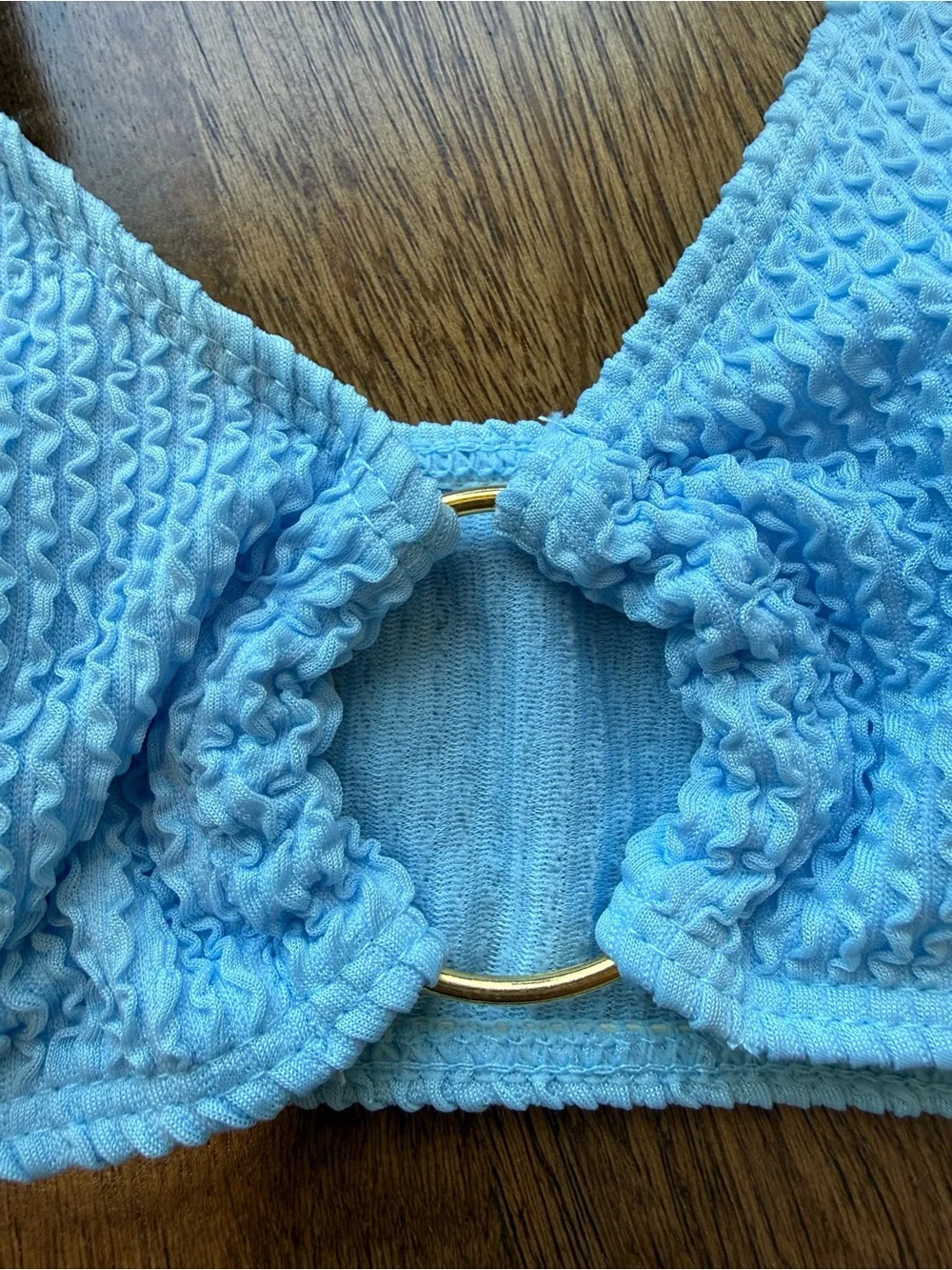 Light Blue Textured Bikini Set with Matching Skirt